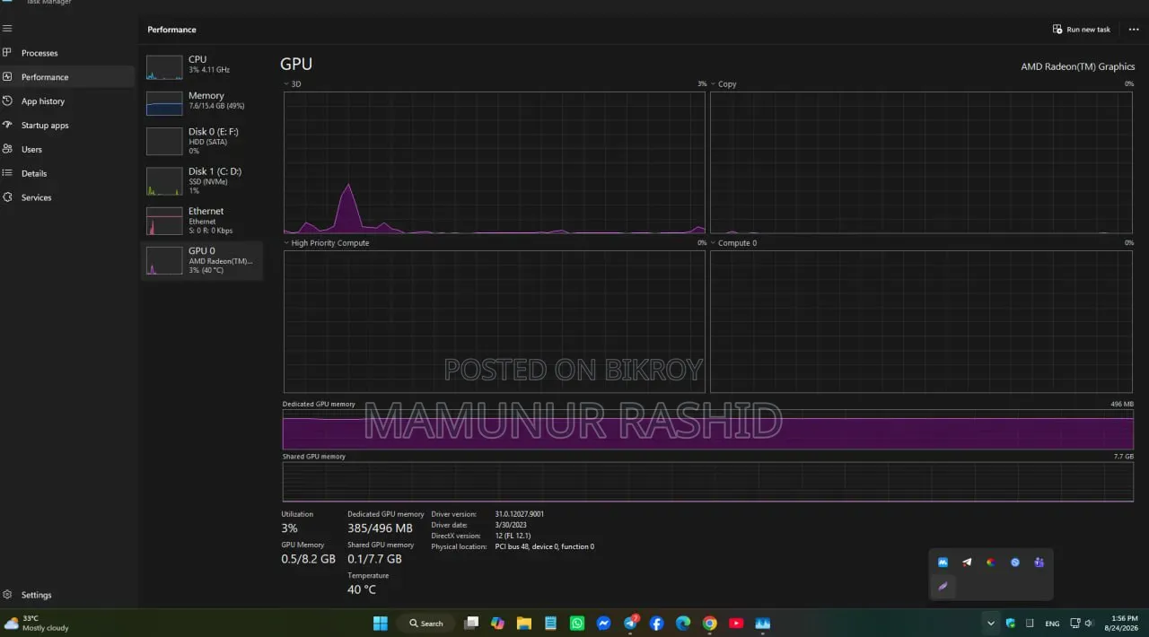 Desktop Computer MSI model 16GB AMD Ryzen 7 HDD+SSD 500GB