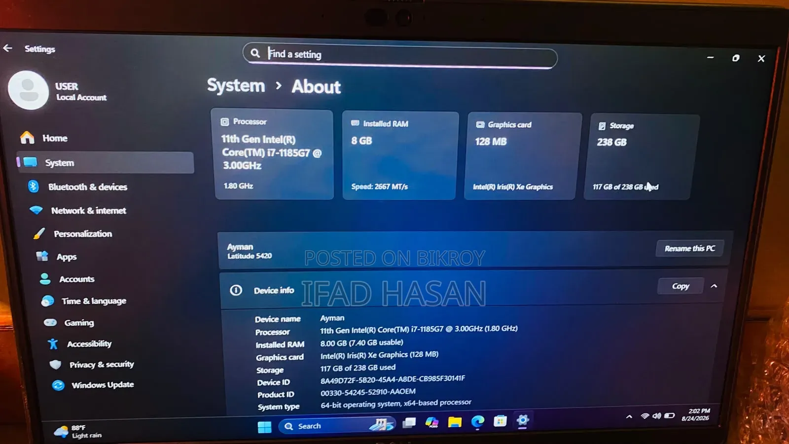 Laptop Dell Latitude 5420 8GB Intel Core I7 SSD 256GB