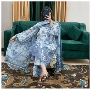Three-piece set with full-body embroidery work on cotton fabric.