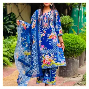 চায়না ডিটিএক্স ফেব্রিক্সে ফুল বডিতে ডিজিটাল প্রিন্ট করা থ্রী পিস সেট।