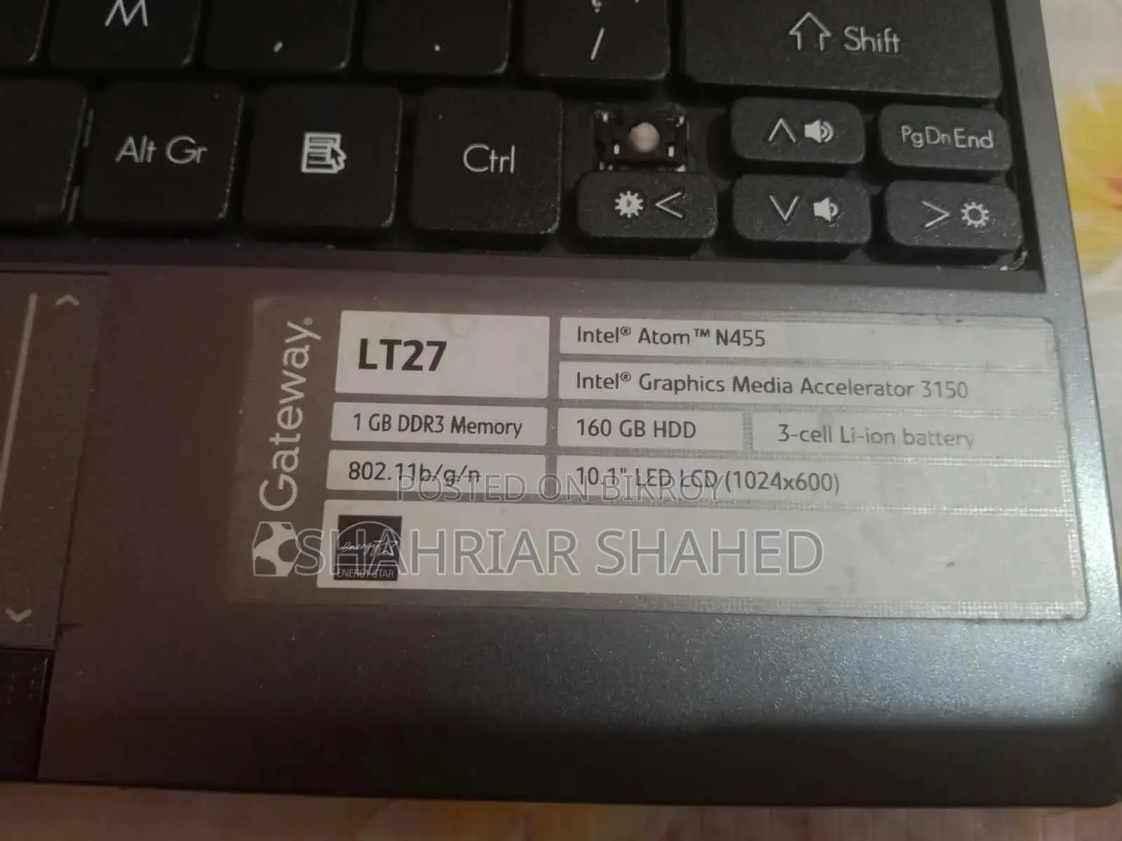 Gateway Laptop 1GB Intel Atom HDD 160GB