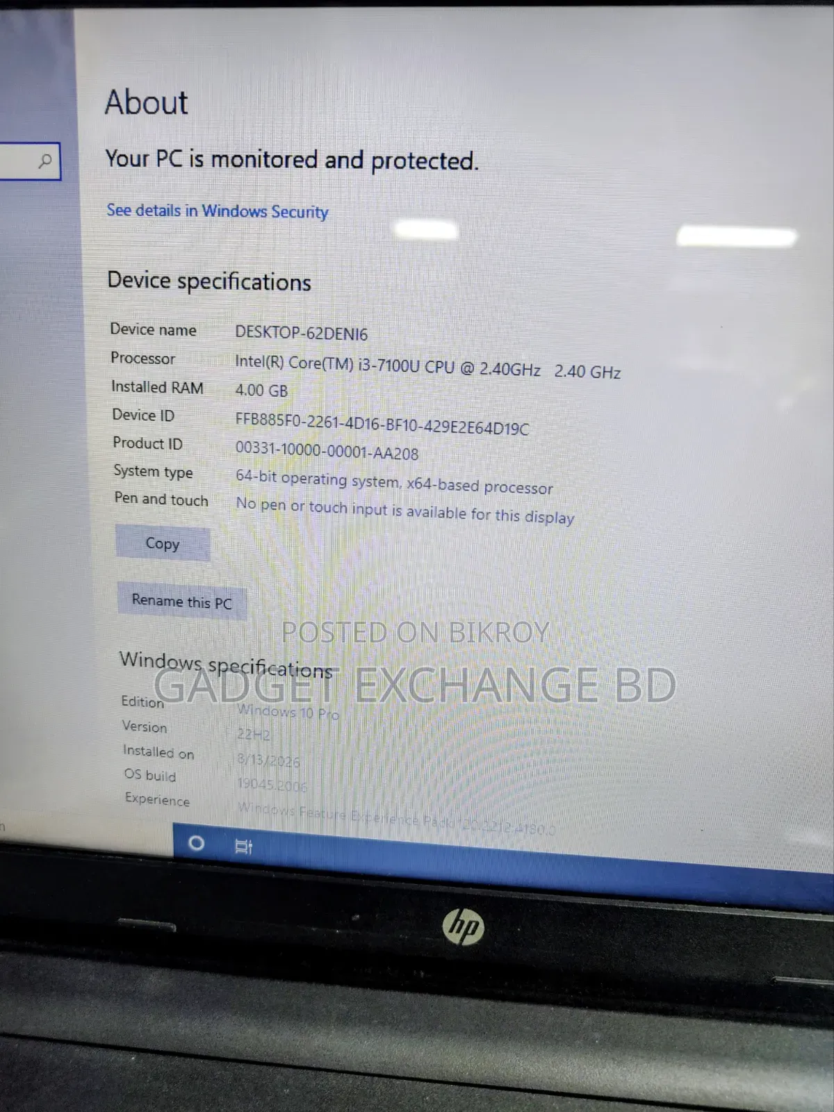 Laptop HP 4GB Intel Core I3 SSD 128GB