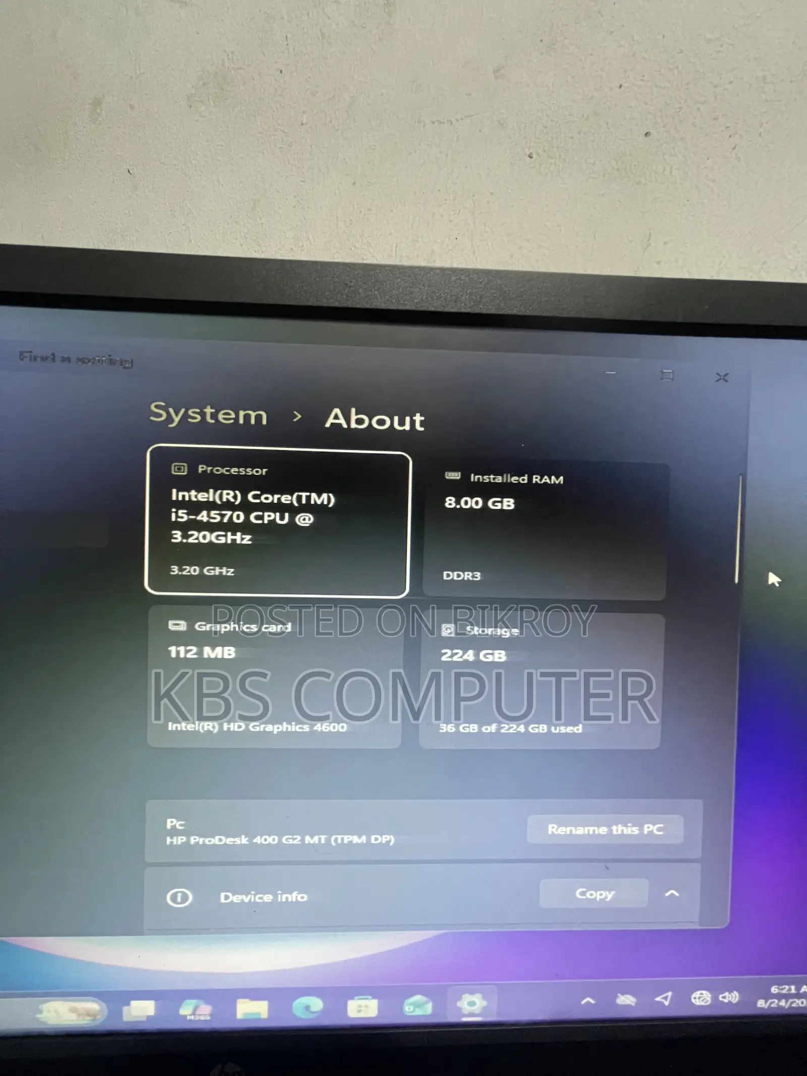 ডেস্কটপ কম্পিউটার HP 8GB Intel Core I5 SSD 256GB