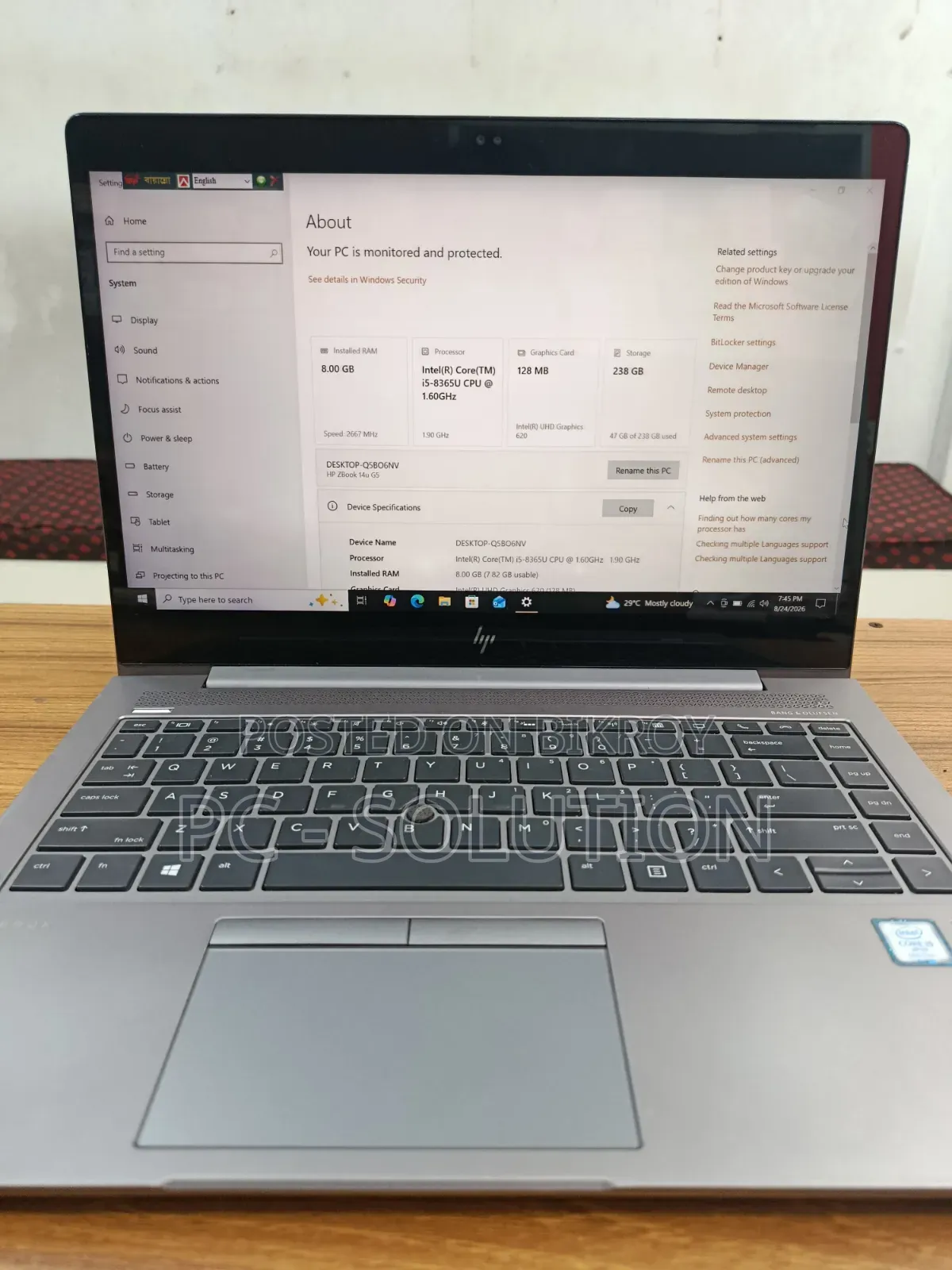 Laptop HP ZBook 14u G5 8GB Intel Core i5 SSD 256GB