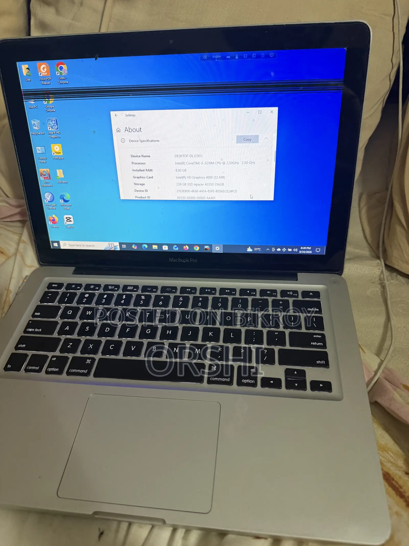 Laptop Apple MacBook 2010 8GB Intel Core I5 HDD 256GB
