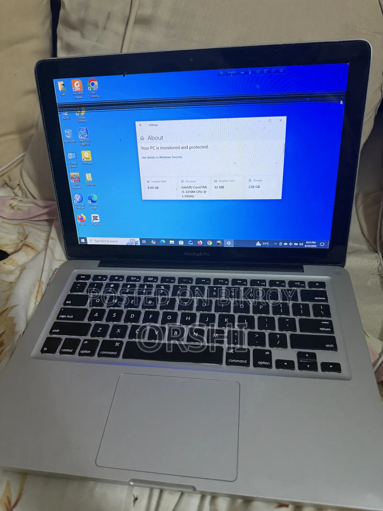Laptop Apple MacBook 2010 8GB Intel Core I5 HDD 256GB
