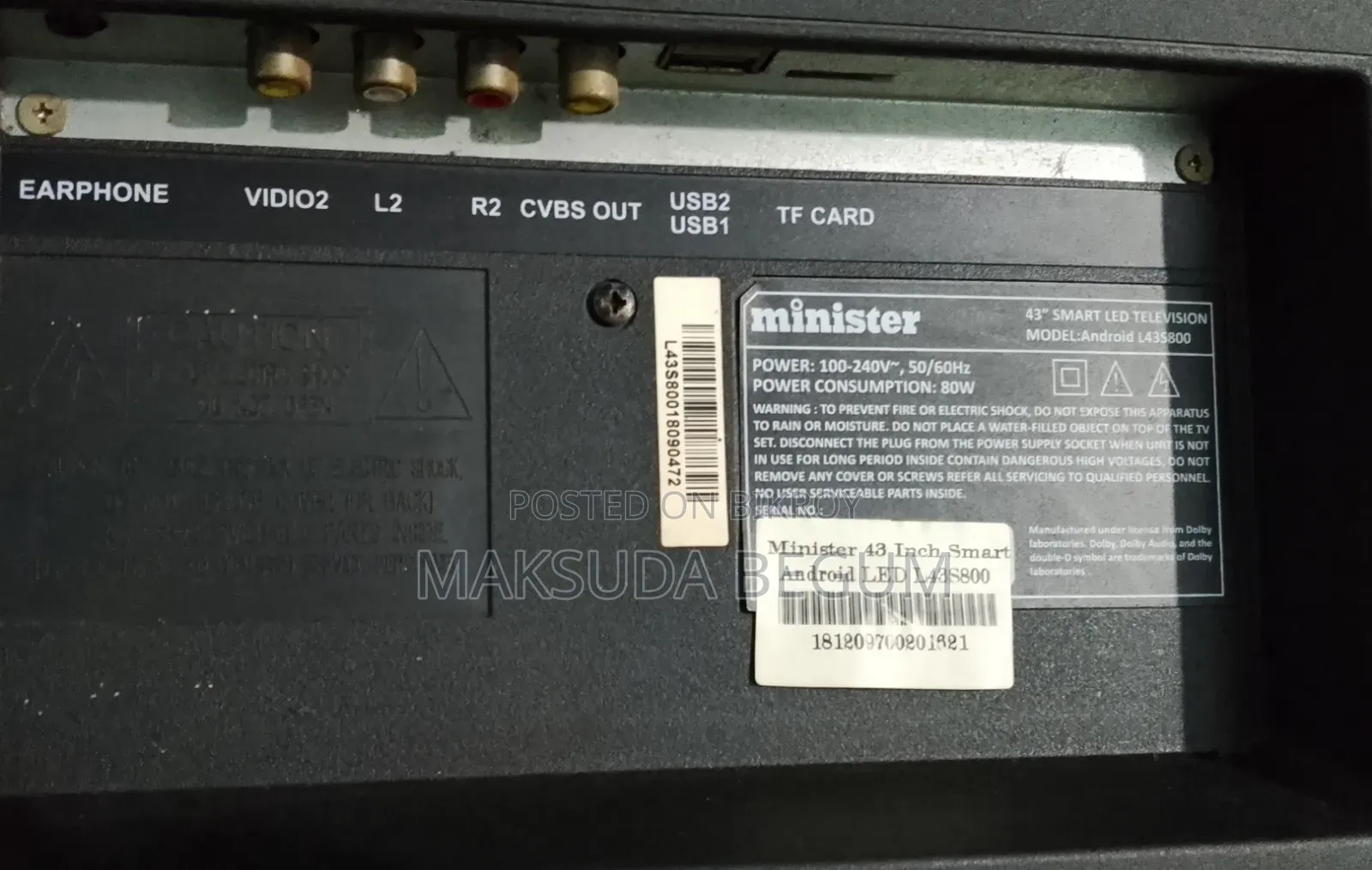 Minister 43" Smart Android LED TV L43S800 – Wi-Fi – Good Condition