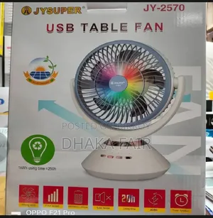JYSUPER JY-2570 রিচার্জেবল মিনি ডেস্ক ফ্যান 8000mAh LEDলাইট 6-8H ব্যাকআপ