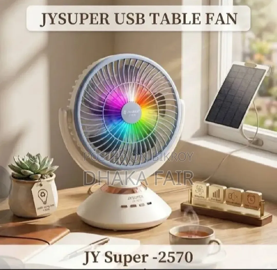 JYSUPER JY-2570 রিচার্জেবল মিনি ডেস্ক ফ্যান 8000mAh LEDলাইট 6-8H ব্যাকআপ