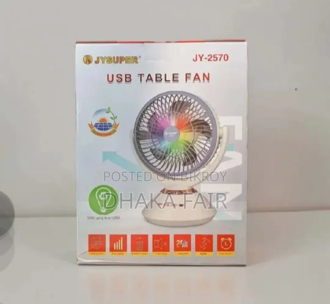 JYSUPER JY-2570 রিচার্জেবল মিনি ডেস্ক ফ্যান 8000mAh LEDলাইট 6-8H ব্যাকআপ