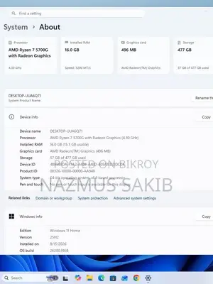 Desktop Computer 16GB AMD Ryzen 7 SSD 512GB