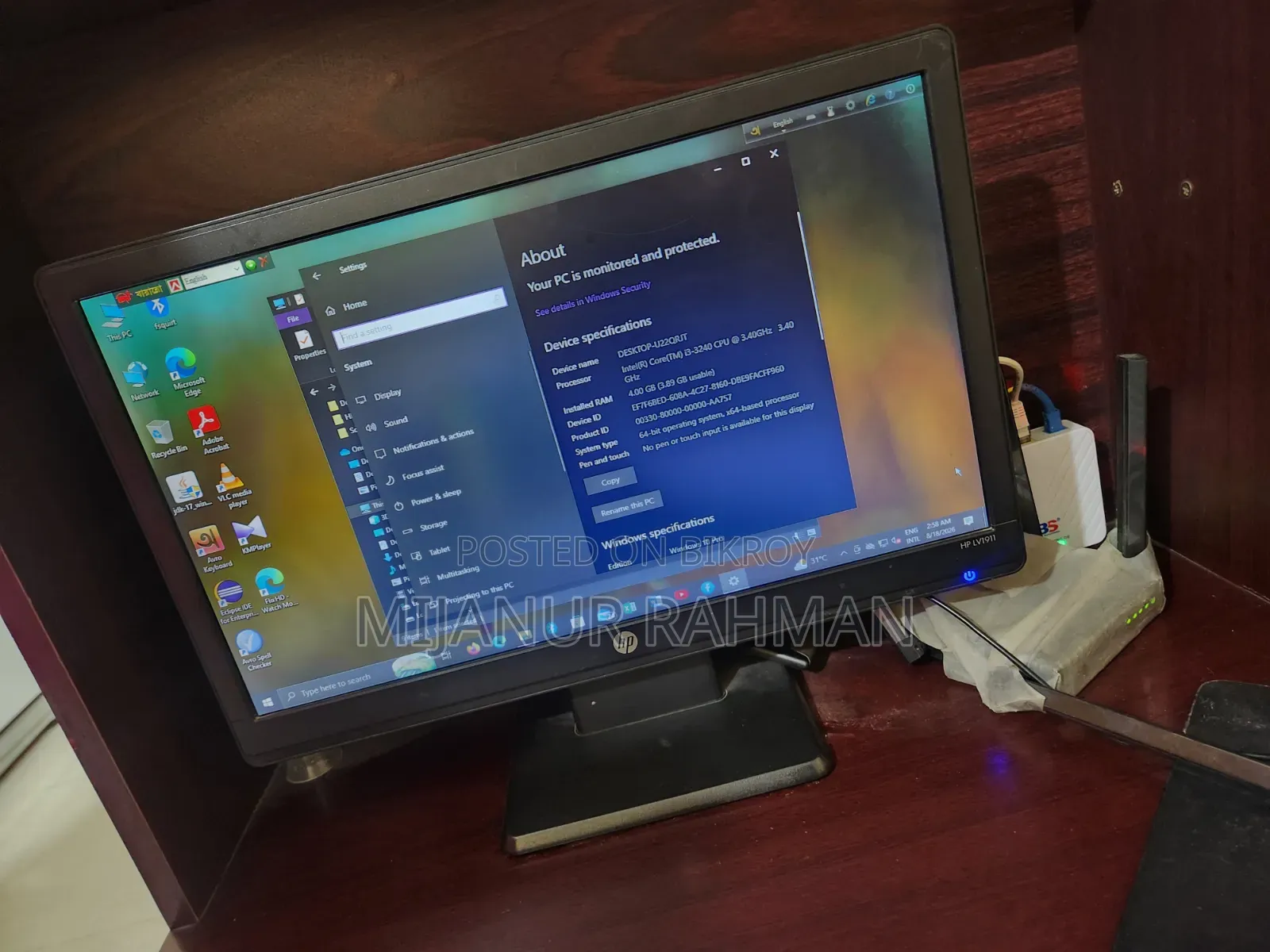 Desktop Computer HP 4GB RAM Intel Core i3 1TB HDD