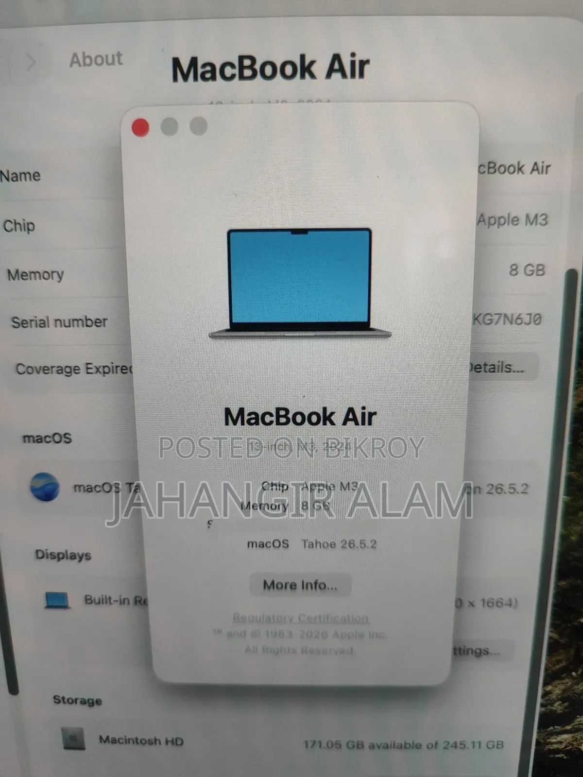 Laptop Apple MacBook Air 2024 M3 8GB Apple M3 SSD 256GB