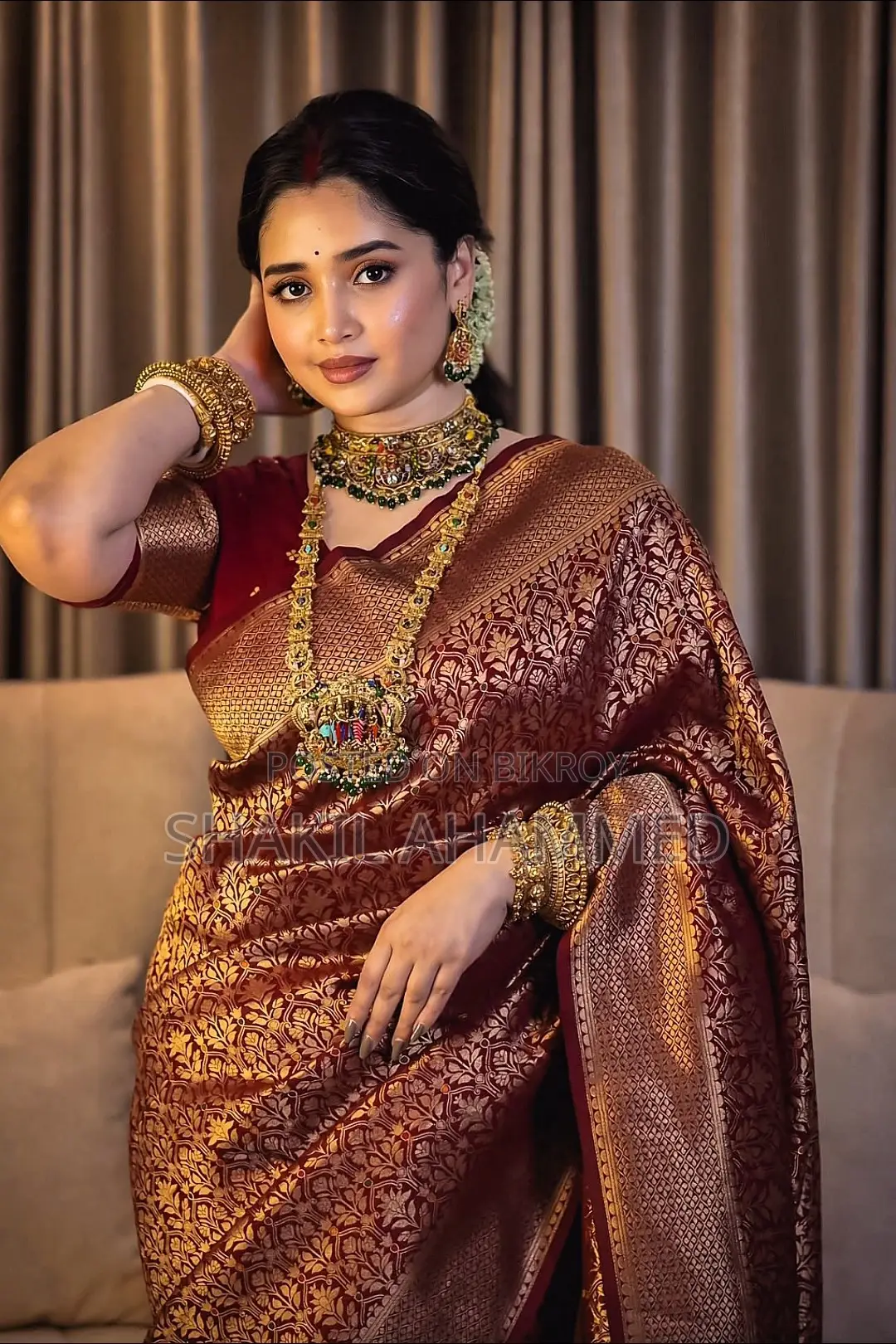 প্রিয়তমা কাঞ্চিপুরম শাড়ি ব্লাউজ পিস সহ