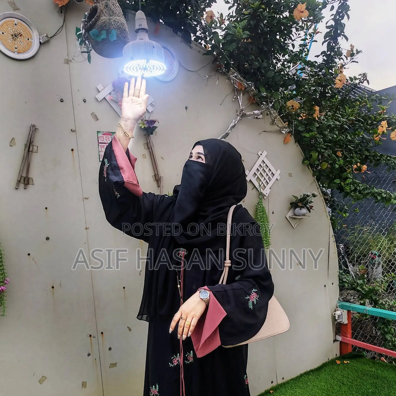 Burqa with Small Floral Embroidery Work on Dubai Cherry Fabric