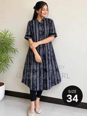 Stylish Grey Black Printed Kurti/Long Dress Size 34