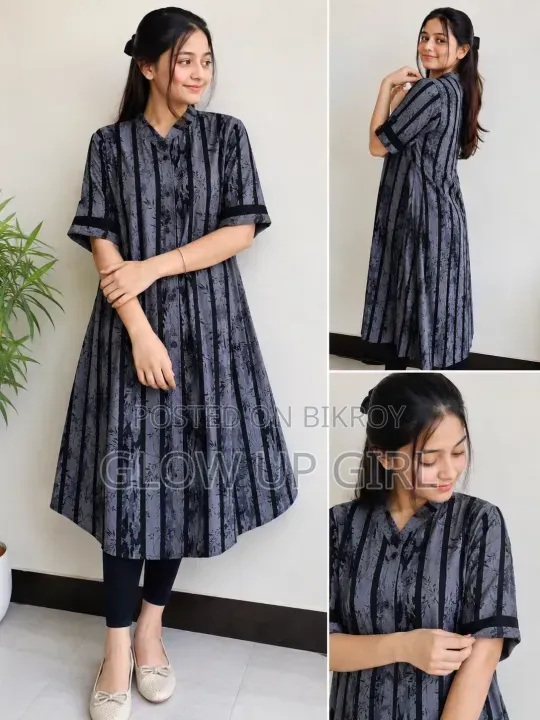 Stylish Grey Black Printed Kurti/Long Dress Size 34