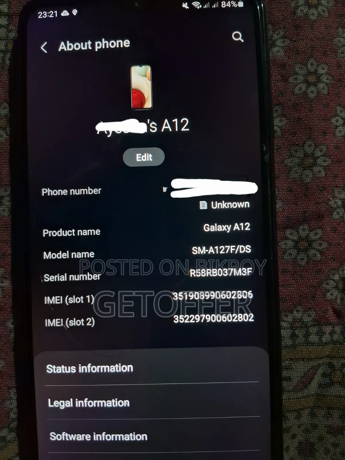 স্যামসাং গ্যালাক্সি এ১২ ৬৪ জিবি কালো