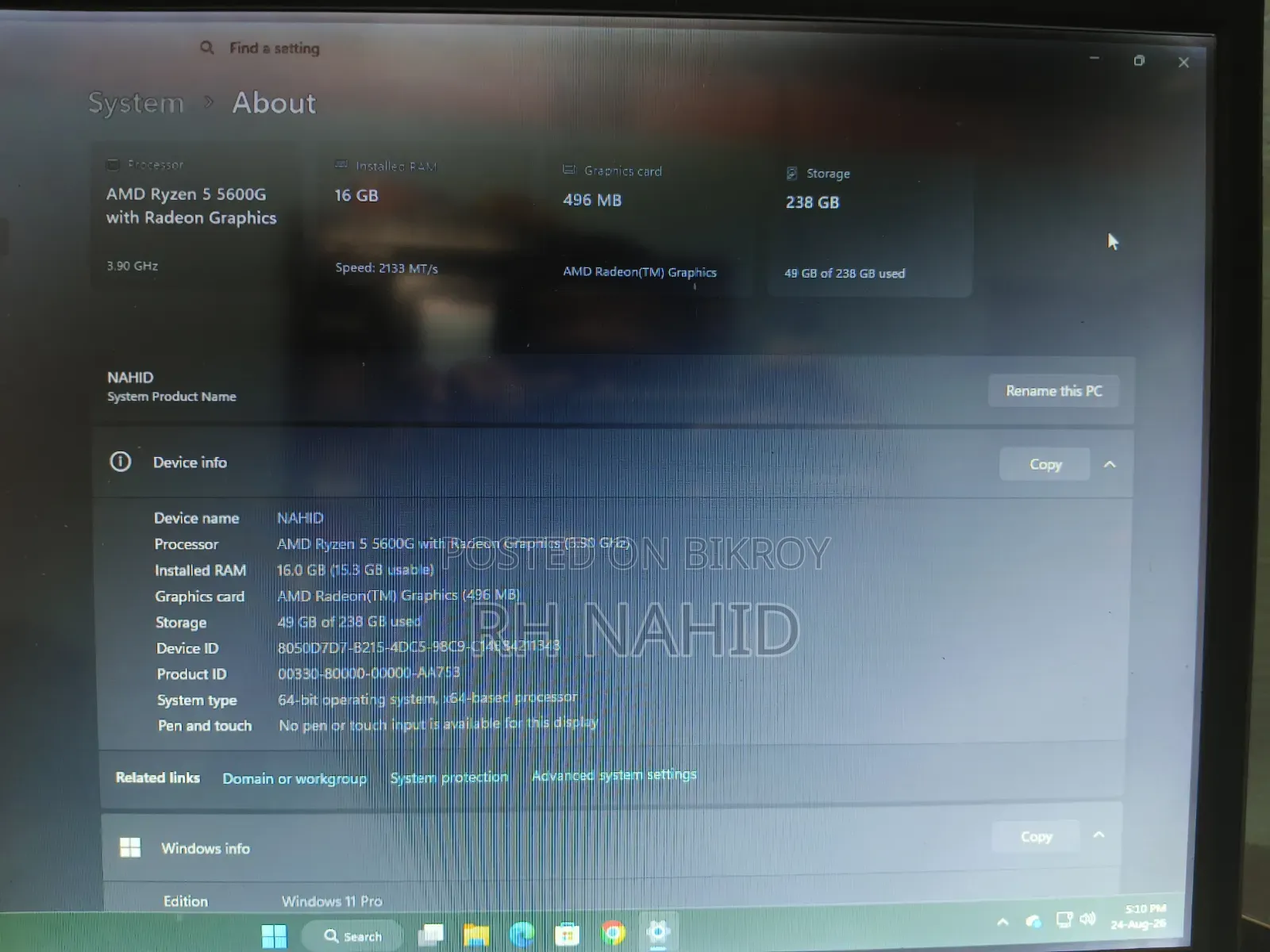 Desktop Computer ASUS 16GB AMD Ryzen 5 SSD 256GB