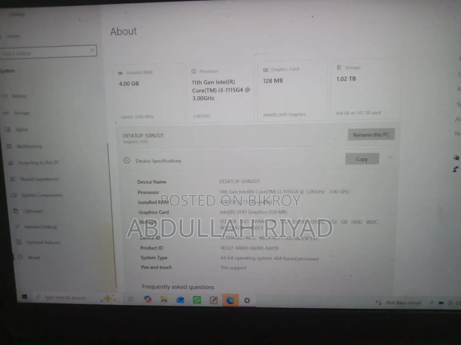 Laptop Dell Inspiron 15 3501 4GB Intel Core I3 HDD+SSD 1T