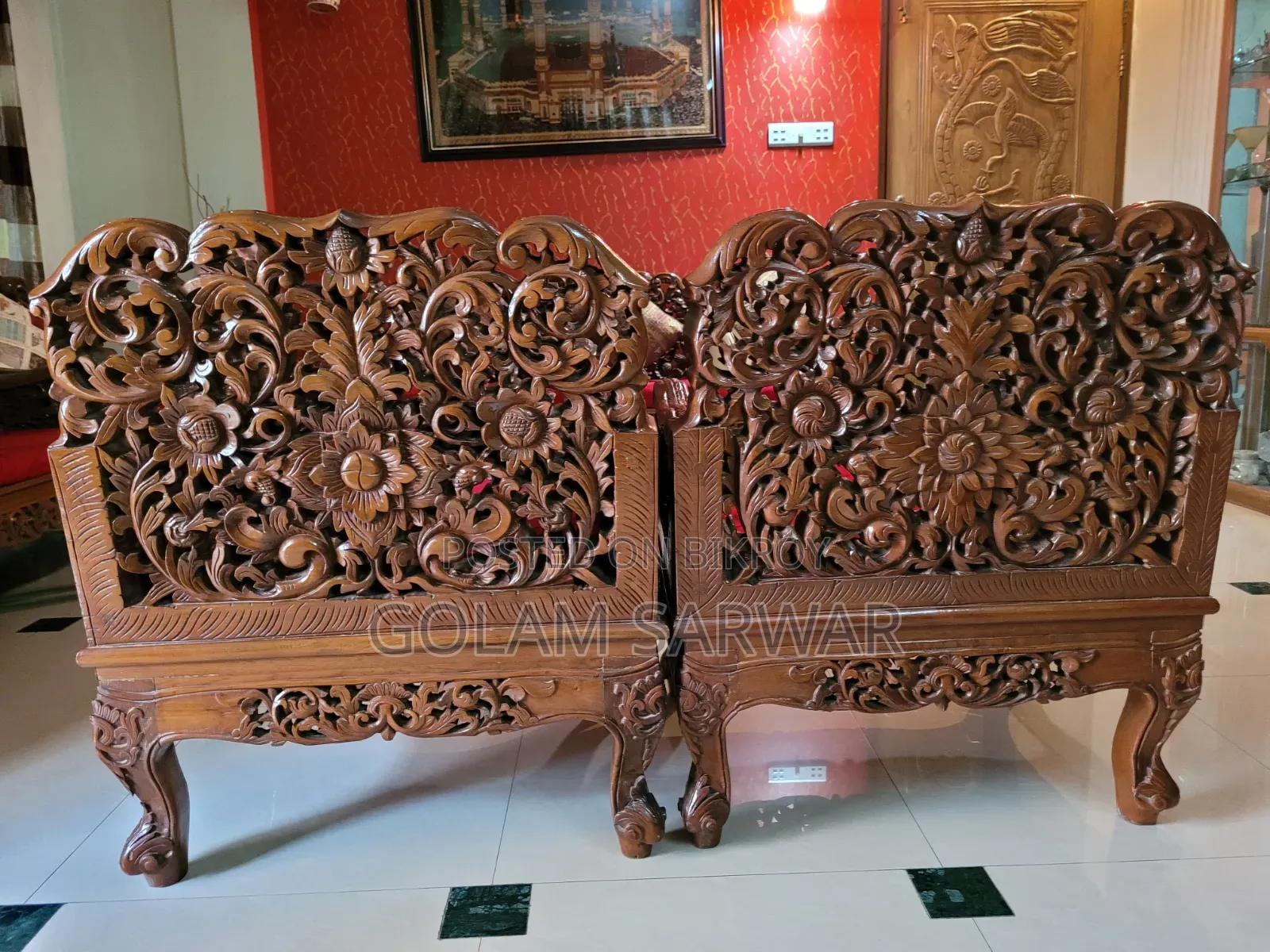 Burmese Teak Wood Carved Sofa Set Imported from Myanmar