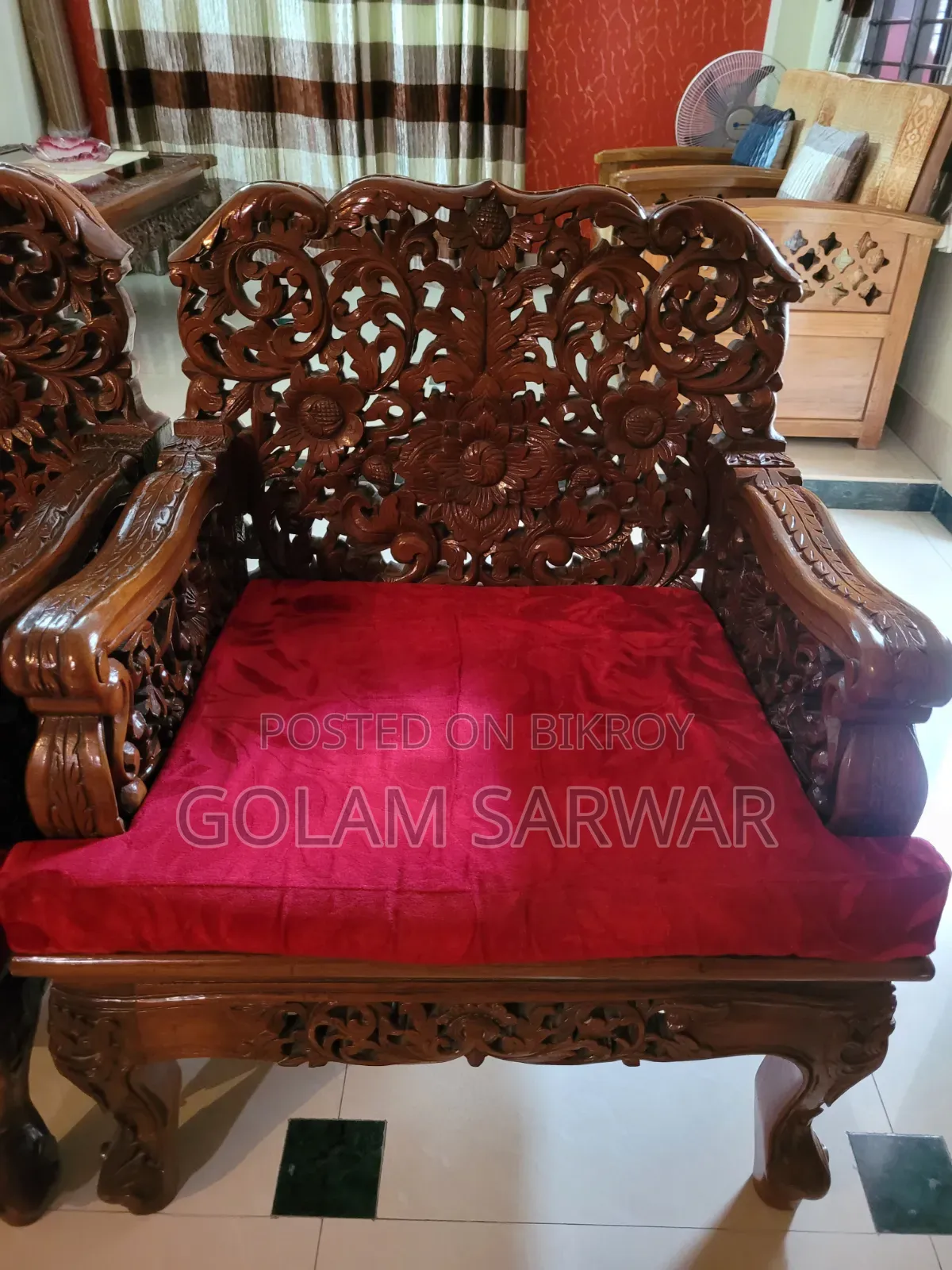 Burmese Teak Wood Carved Sofa Set Imported from Myanmar