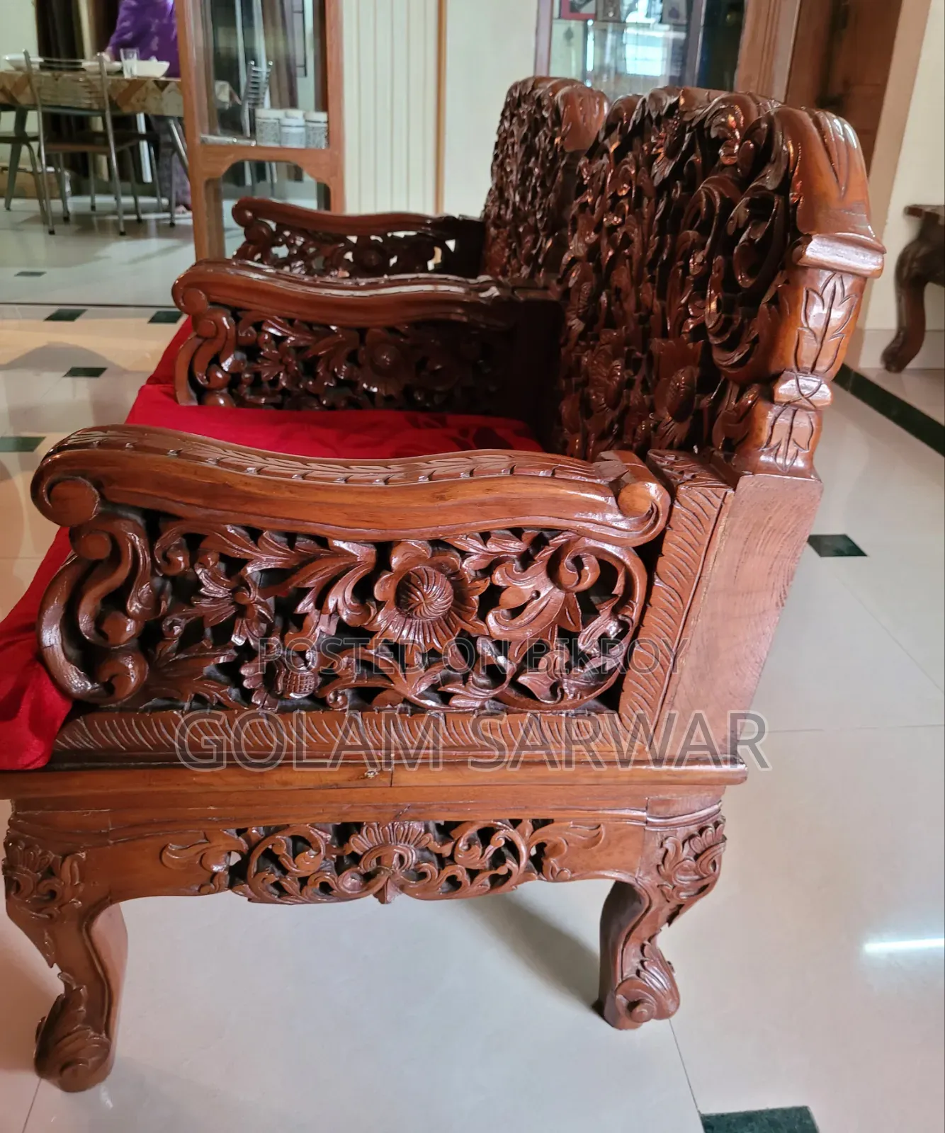 Burmese Teak Wood Carved Sofa Set Imported from Myanmar