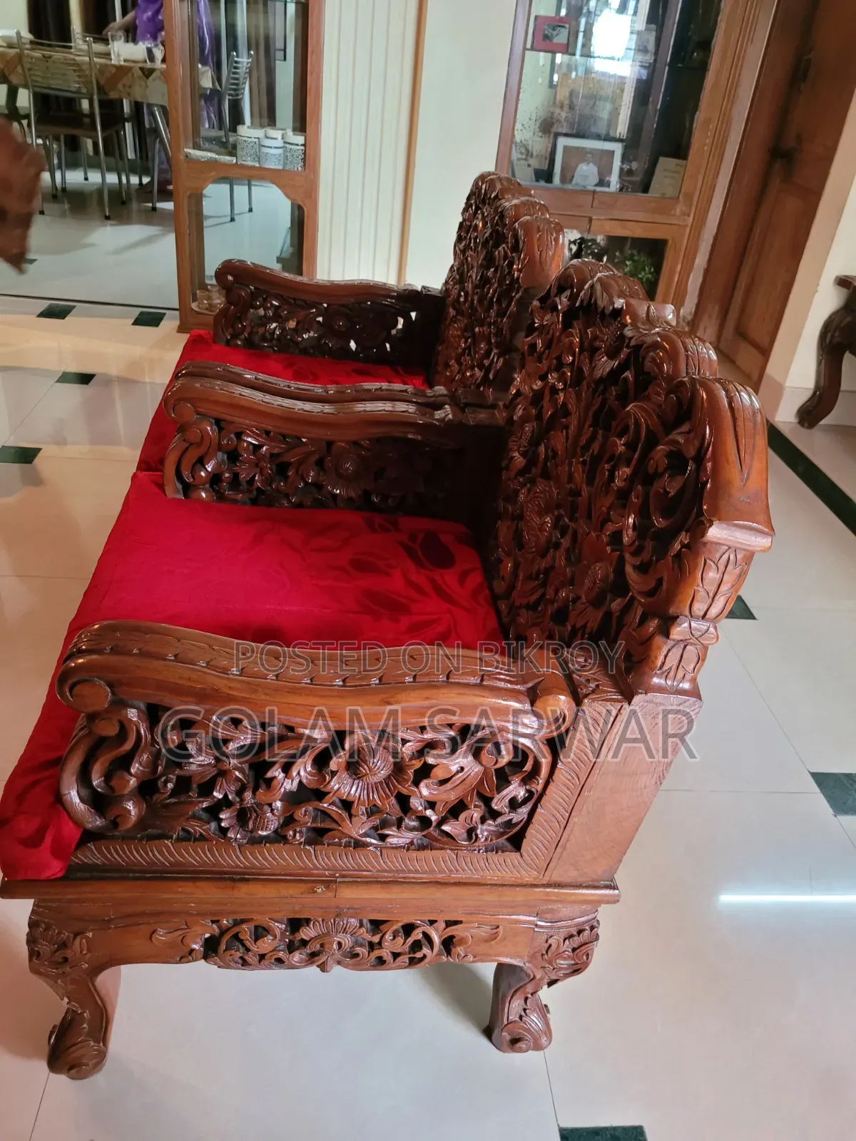 Burmese Teak Wood Carved Sofa Set Imported from Myanmar