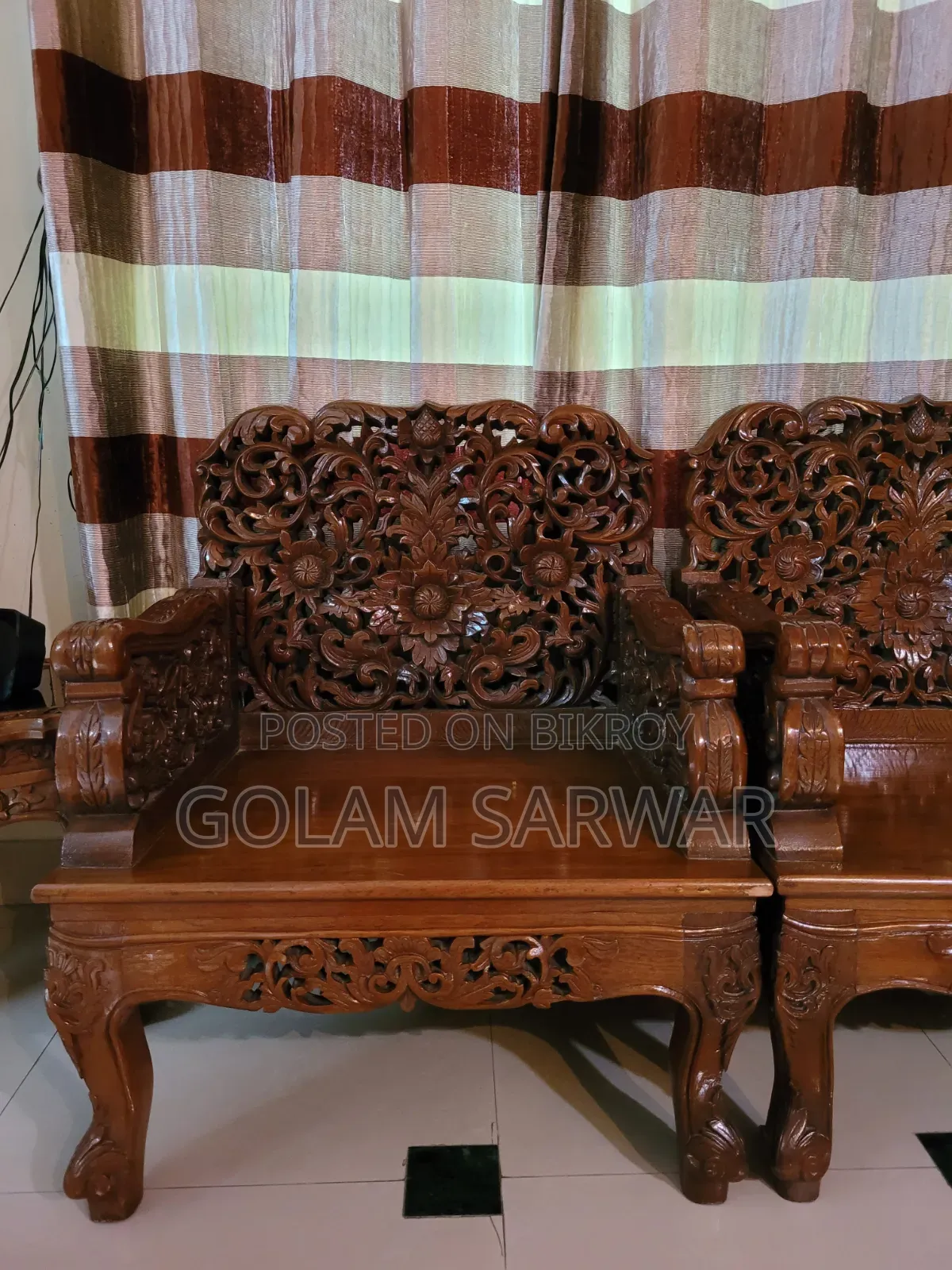 Burmese Teak Wood Carved Sofa Set Imported from Myanmar