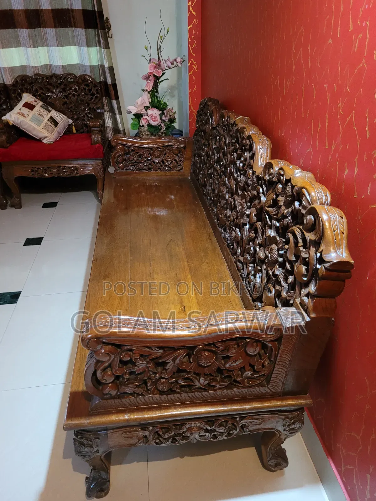 Burmese Teak Wood Carved Sofa Set Imported from Myanmar