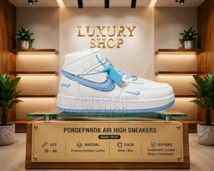 Premium High-Top Casual Sneakers for Men – White & Sky Blue