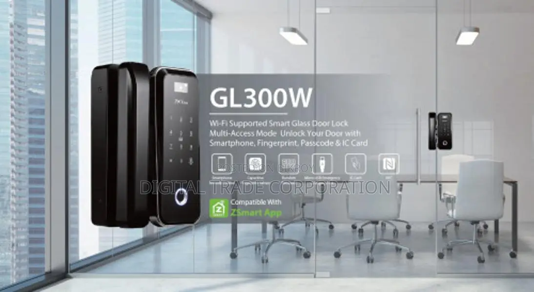 ZKTeco GL300W Fingerprint Wi-Fi Glass Door Smart Lock