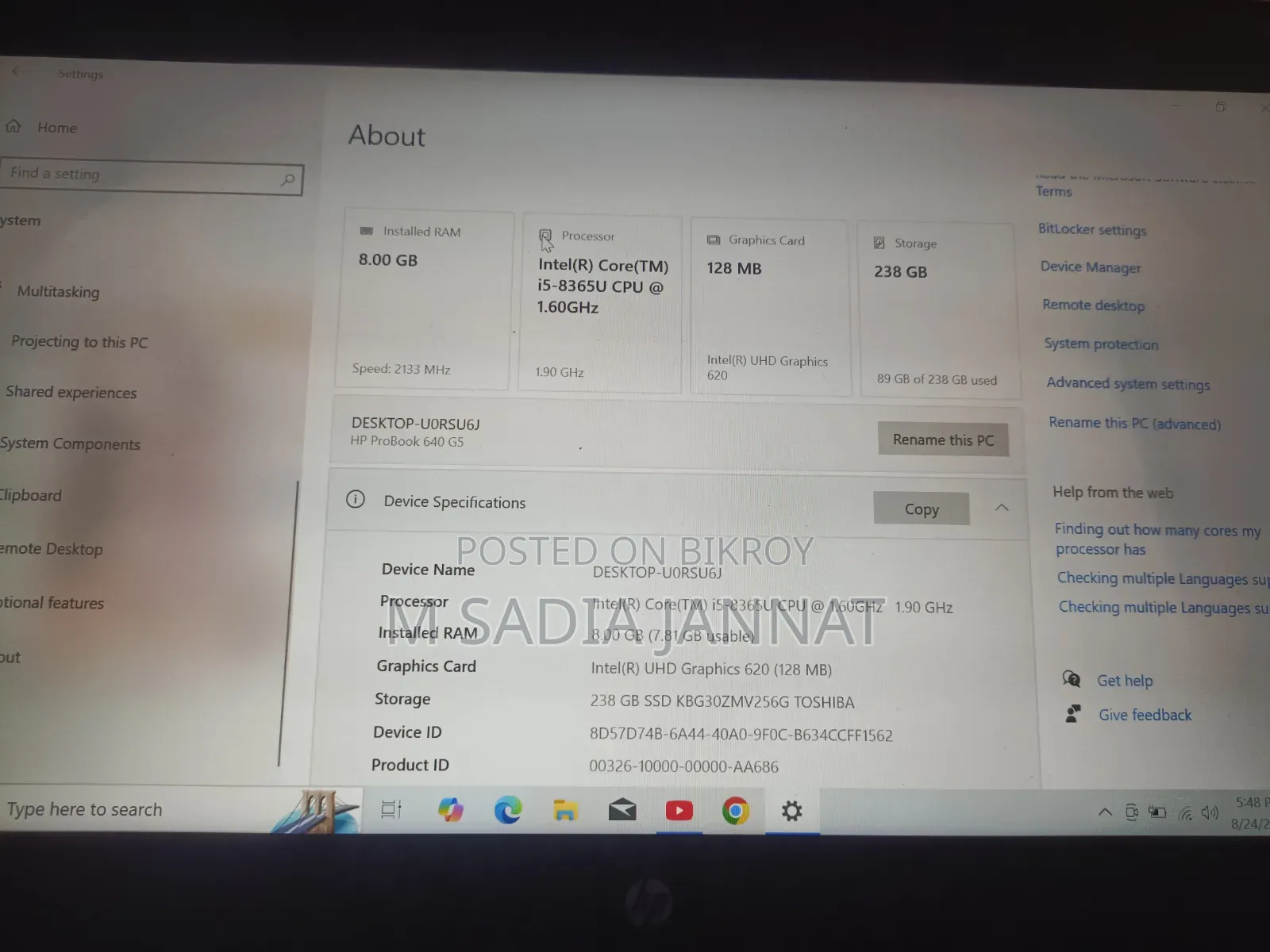 Laptop HP ProBook 640 G5 8GB Intel Core i5 SSD 250GB