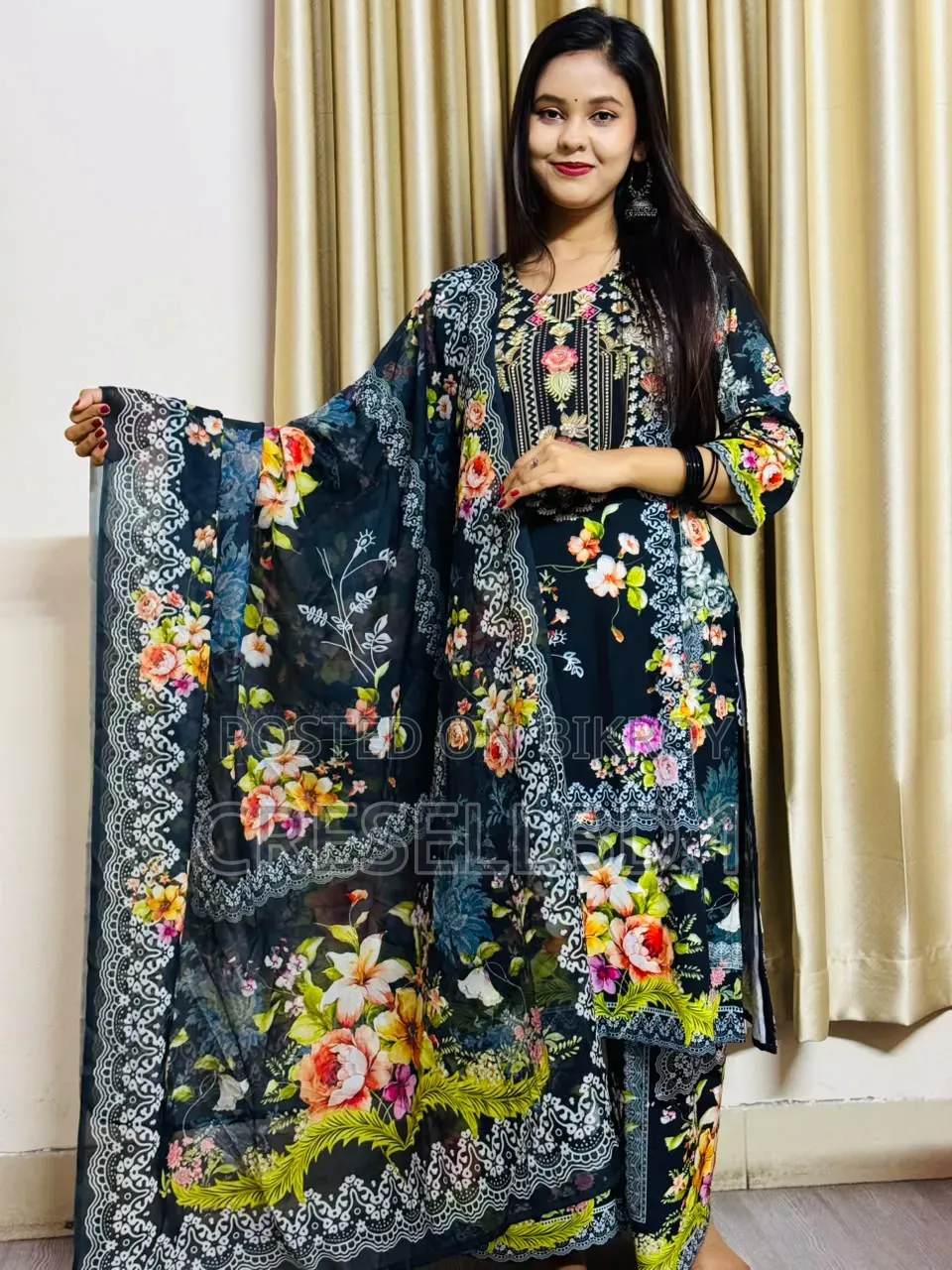 Three piece set with digital print on full body in China DTX fabric.