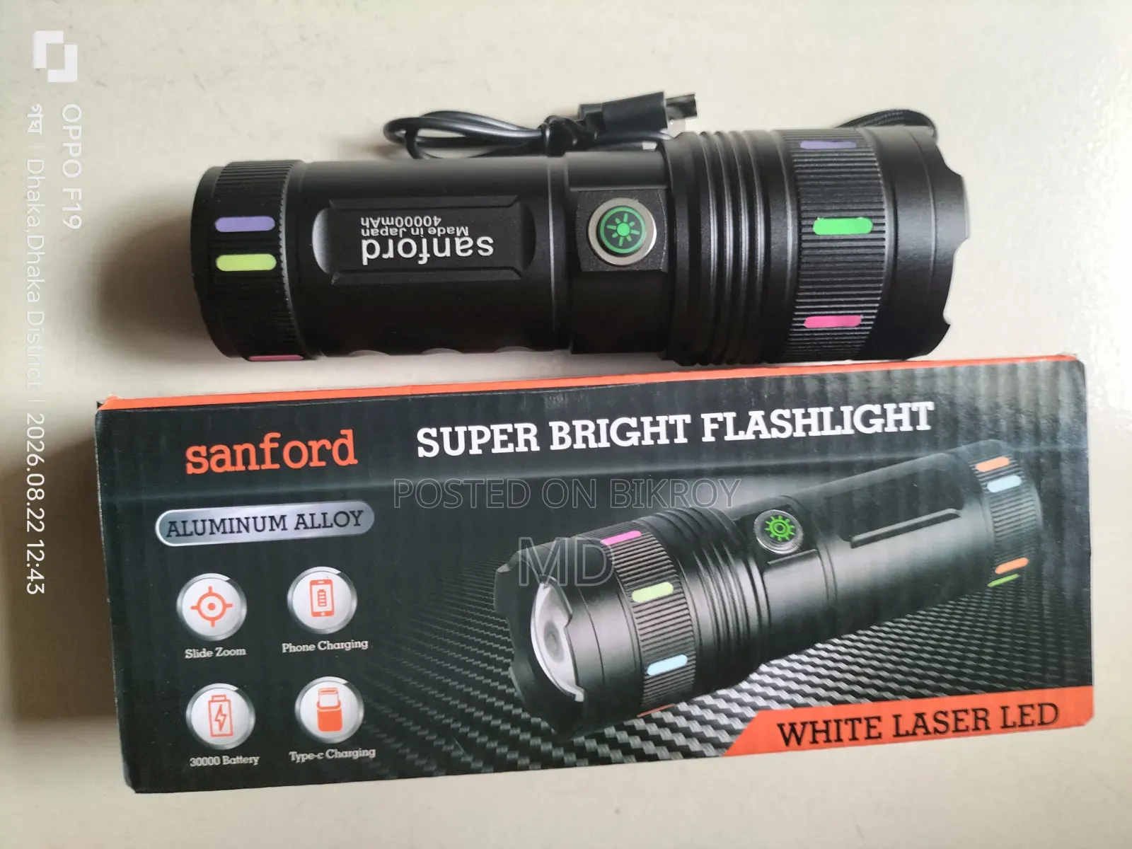 Sanford Japan White Laser Led Torch Light 40000mAh With Power Bank