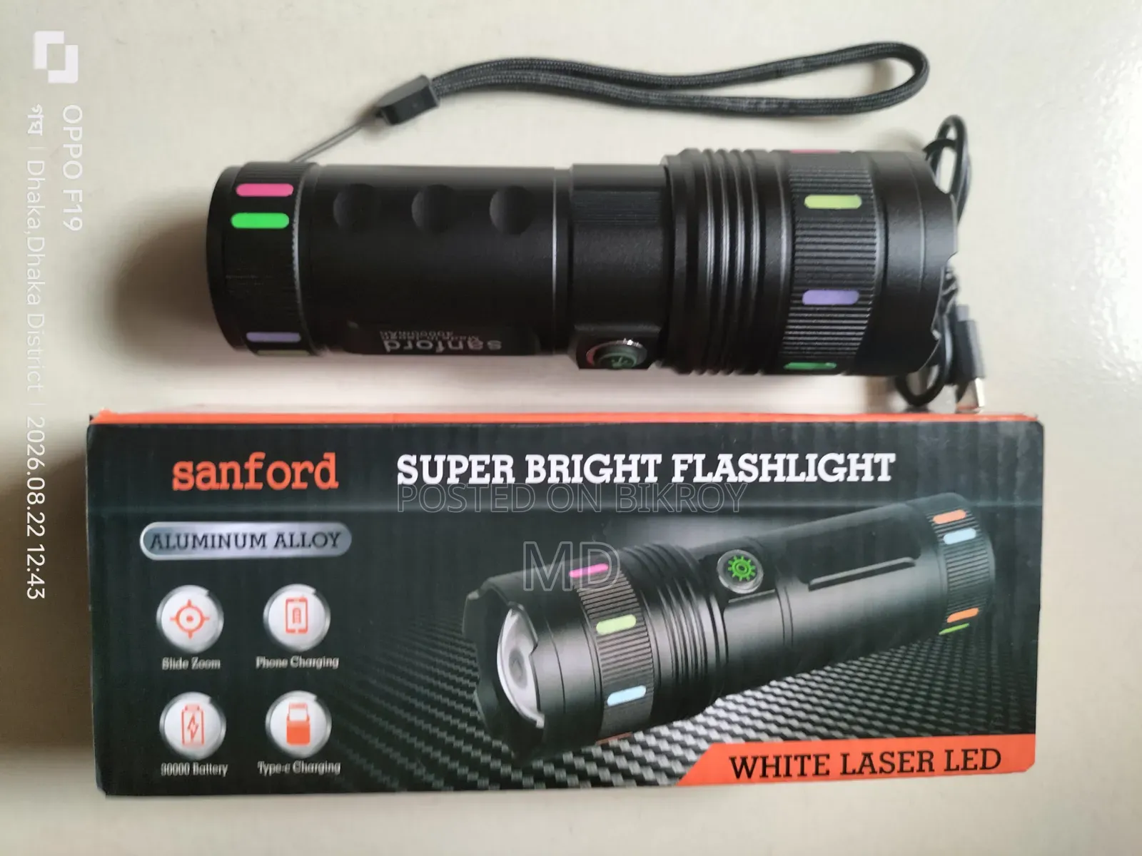 Sanford Japan White Laser Led Torch Light 40000mAh With Power Bank