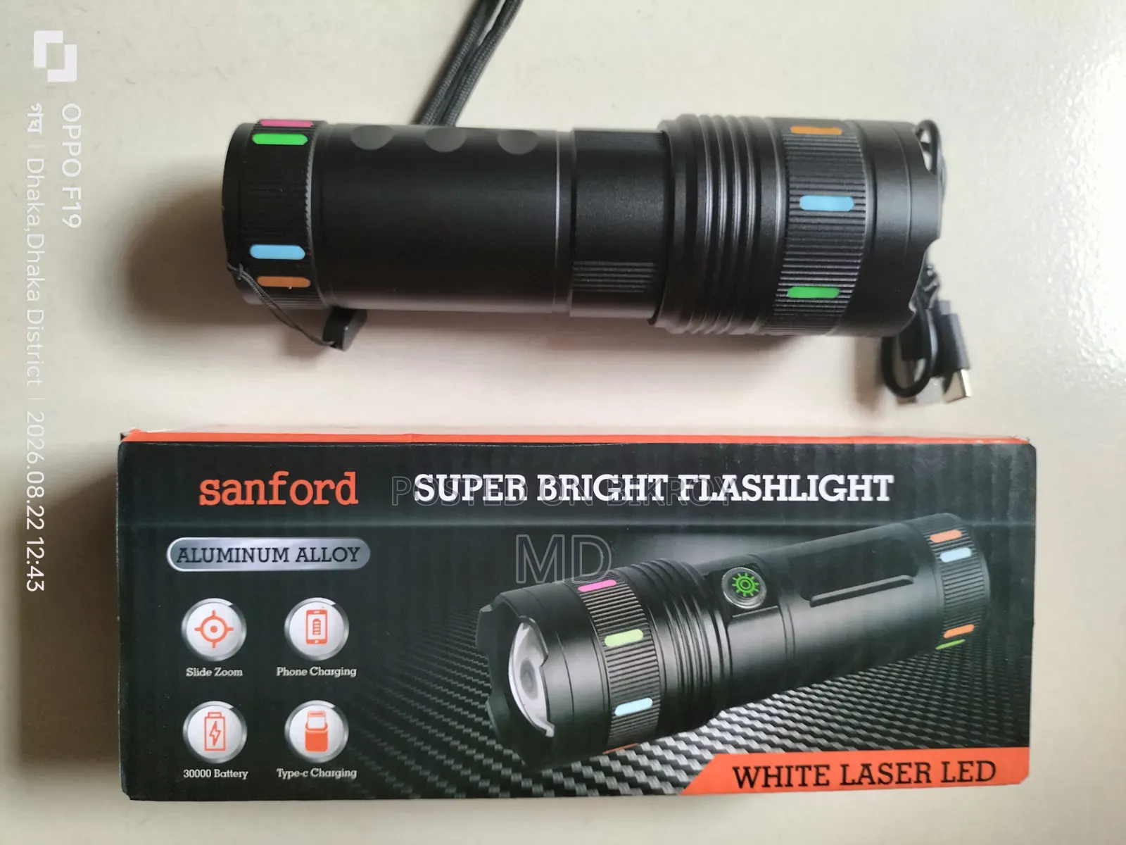 Sanford Japan White Laser Led Torch Light 40000mAh With Power Bank