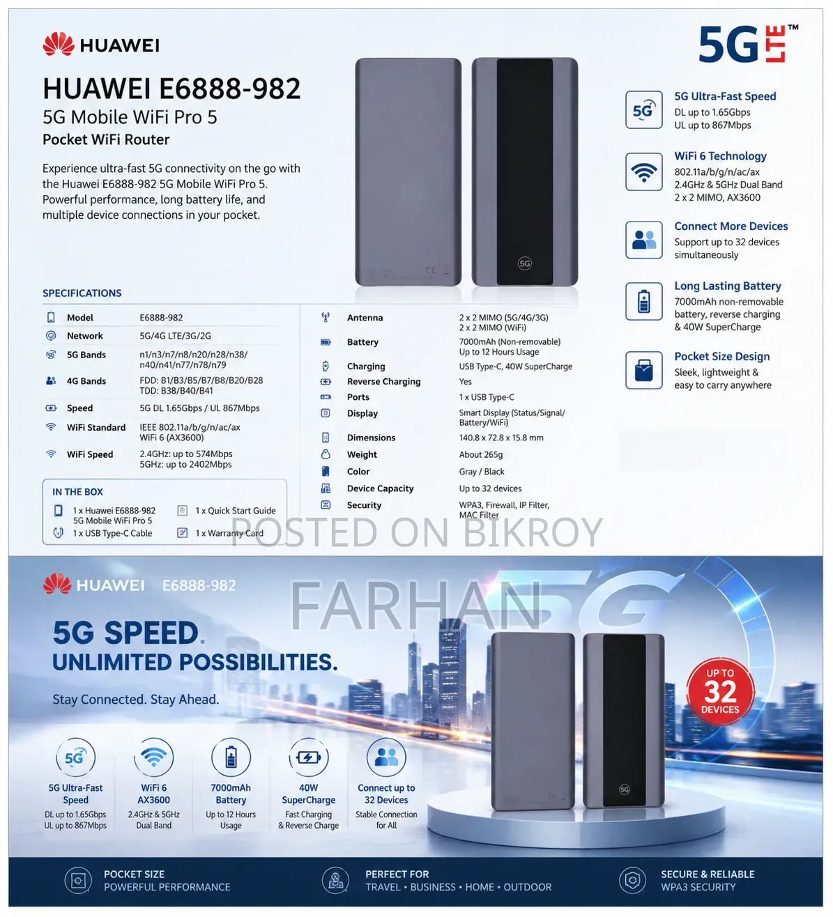 HUAWEI E6888-982 5G Mobile WiFi Pro 5