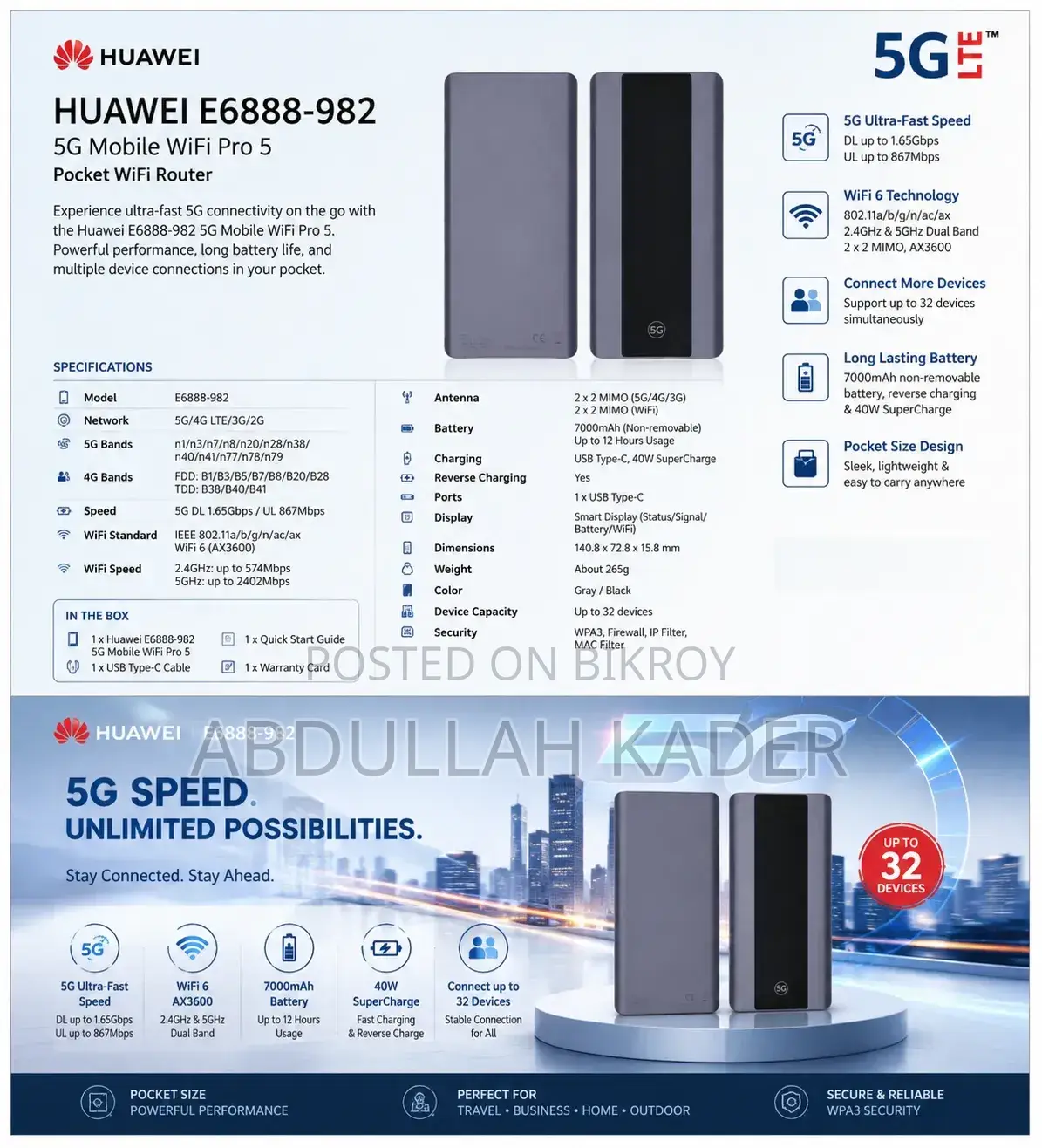 HUAWEI E6888-982 5G Mobile WiFi Pro 5