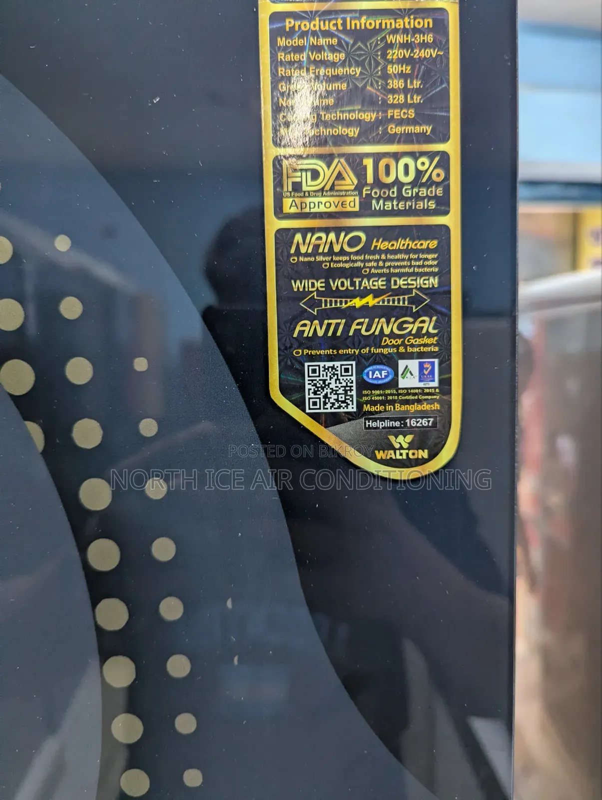 Walton Brand New Black Glass Door Inverter No Frost Fridge 386 Ltr.