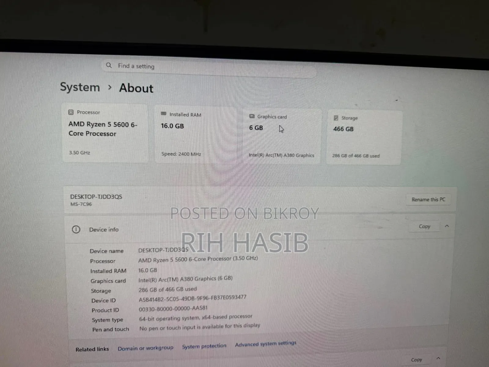 Desktop Computer MSI Model 16GB AMD Ryzen 5 SSD 500GB