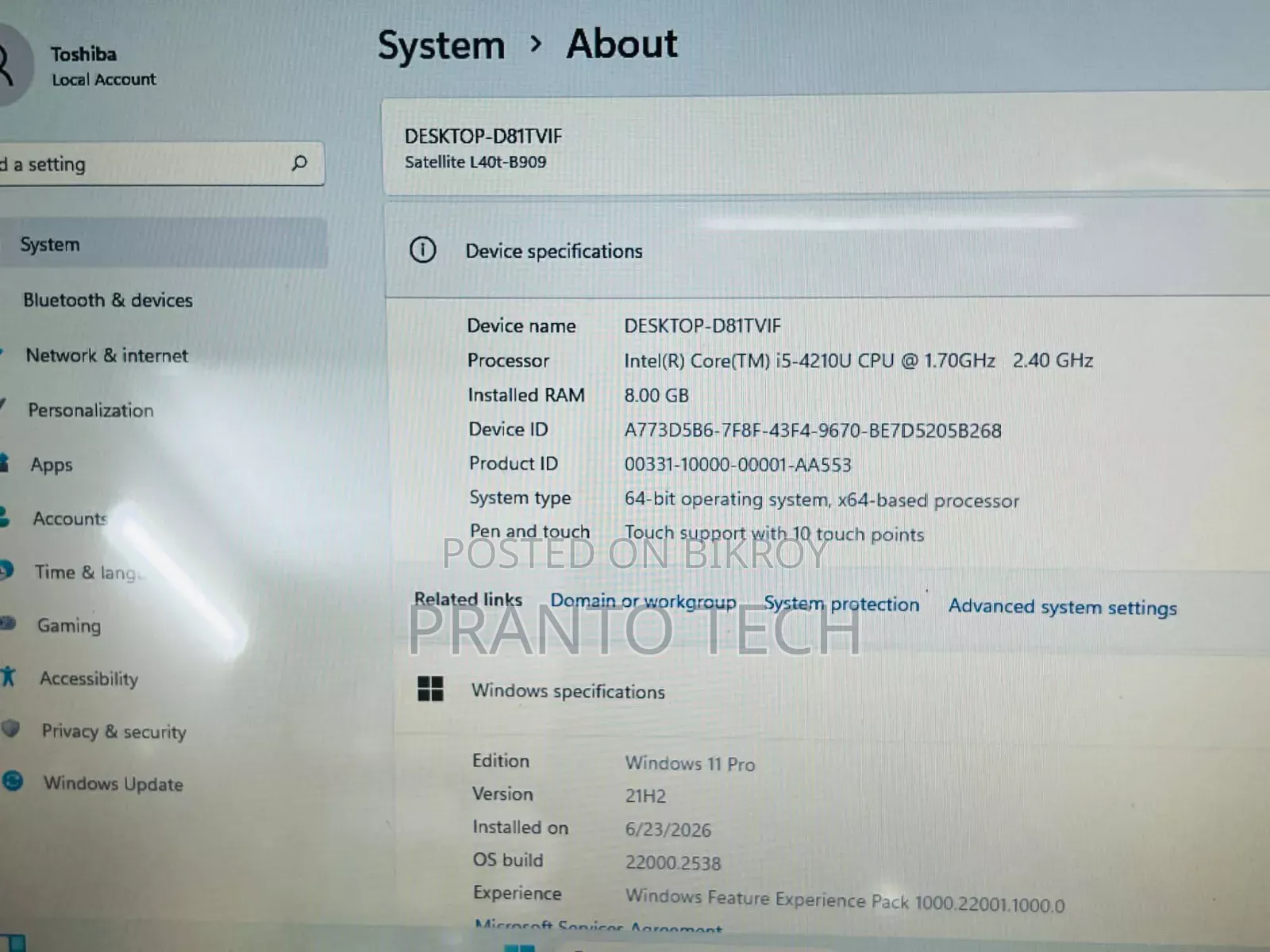 Laptop Toshiba Satellite L40 8GB Intel Core i5 SSD 256GB