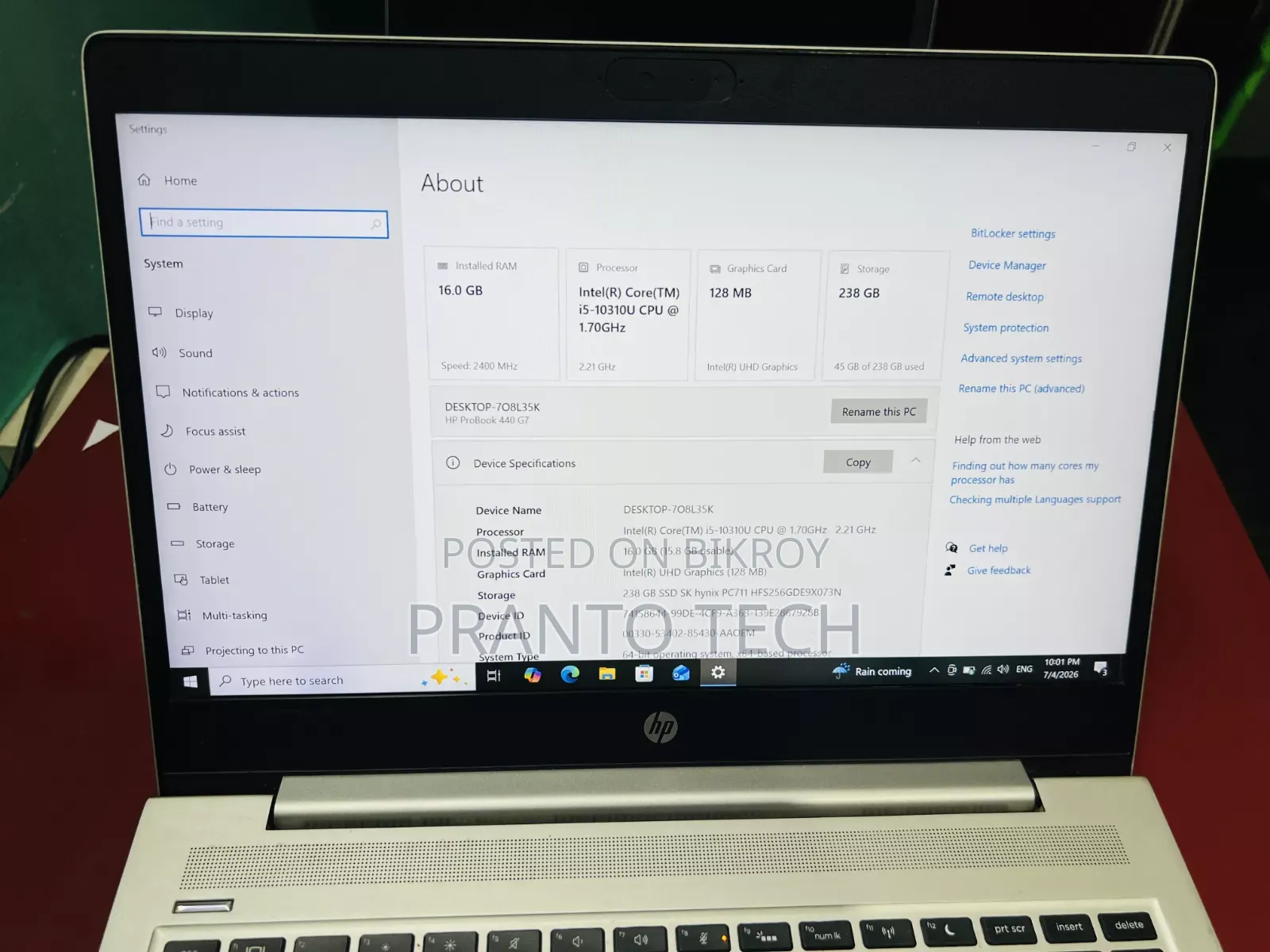 Laptop HP ProBook 440 G7 16GB Intel Core I5 SSD 256GB
