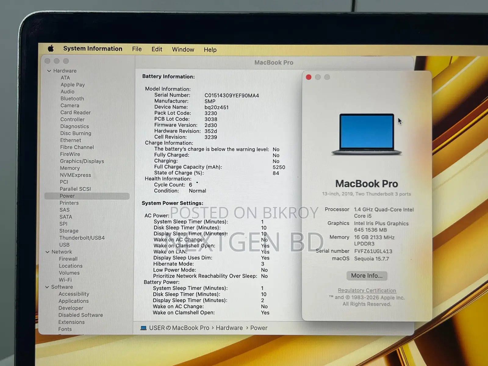Laptop Apple MacBook Pro 2019 16GB Intel Core i5 SSD 256GB