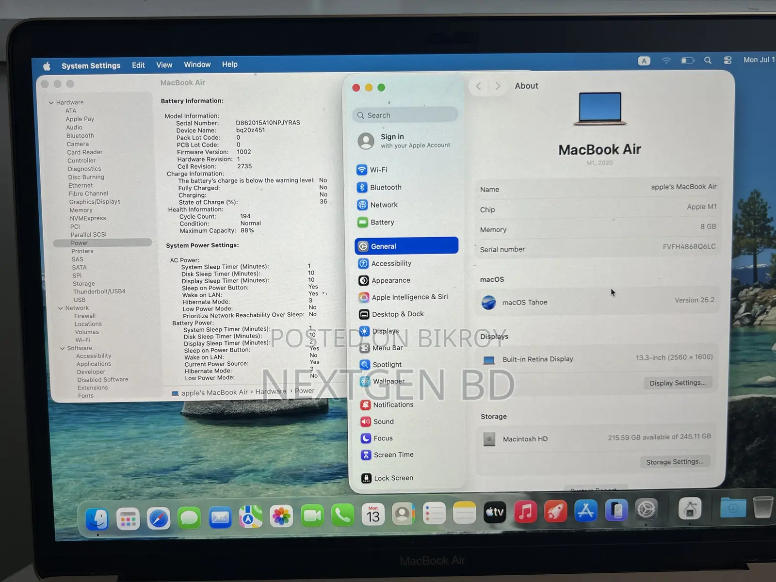 Laptop Apple MacBook Air 2020 M1 8GB Apple M1 SSD 256GB