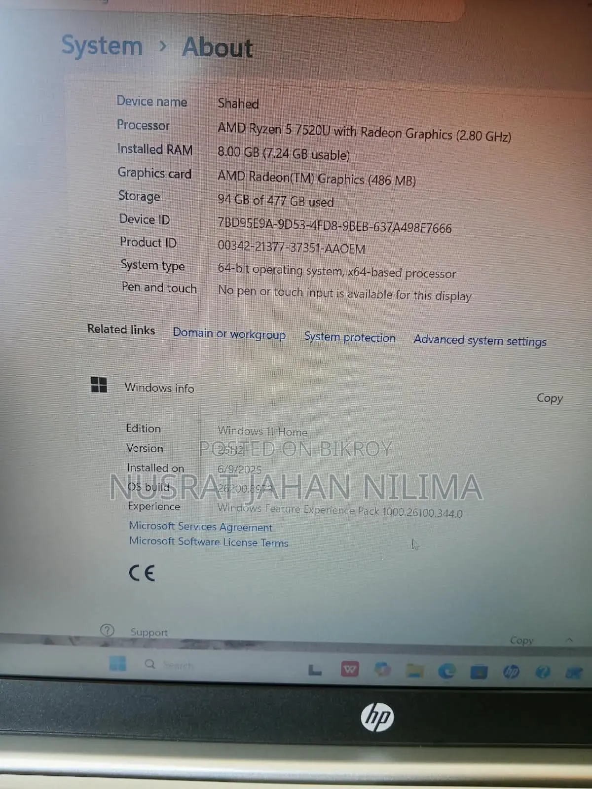 Laptop HP 15 8GB AMD Ryzen 5 SSD 512GB