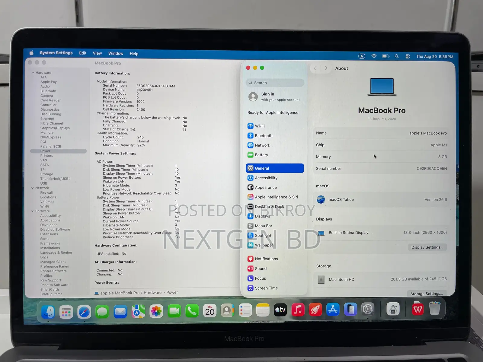 Laptop Apple MacBook Pro 2020 M1 8GB Apple M1 SSD 256GB