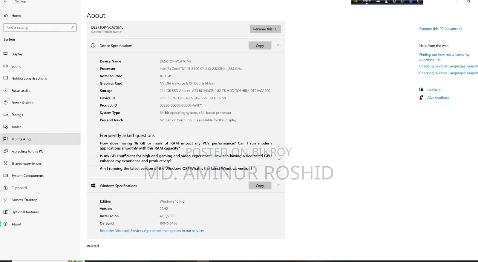 Desktop Computer 16GB Intel Core i5 SSHD+SSD 2T