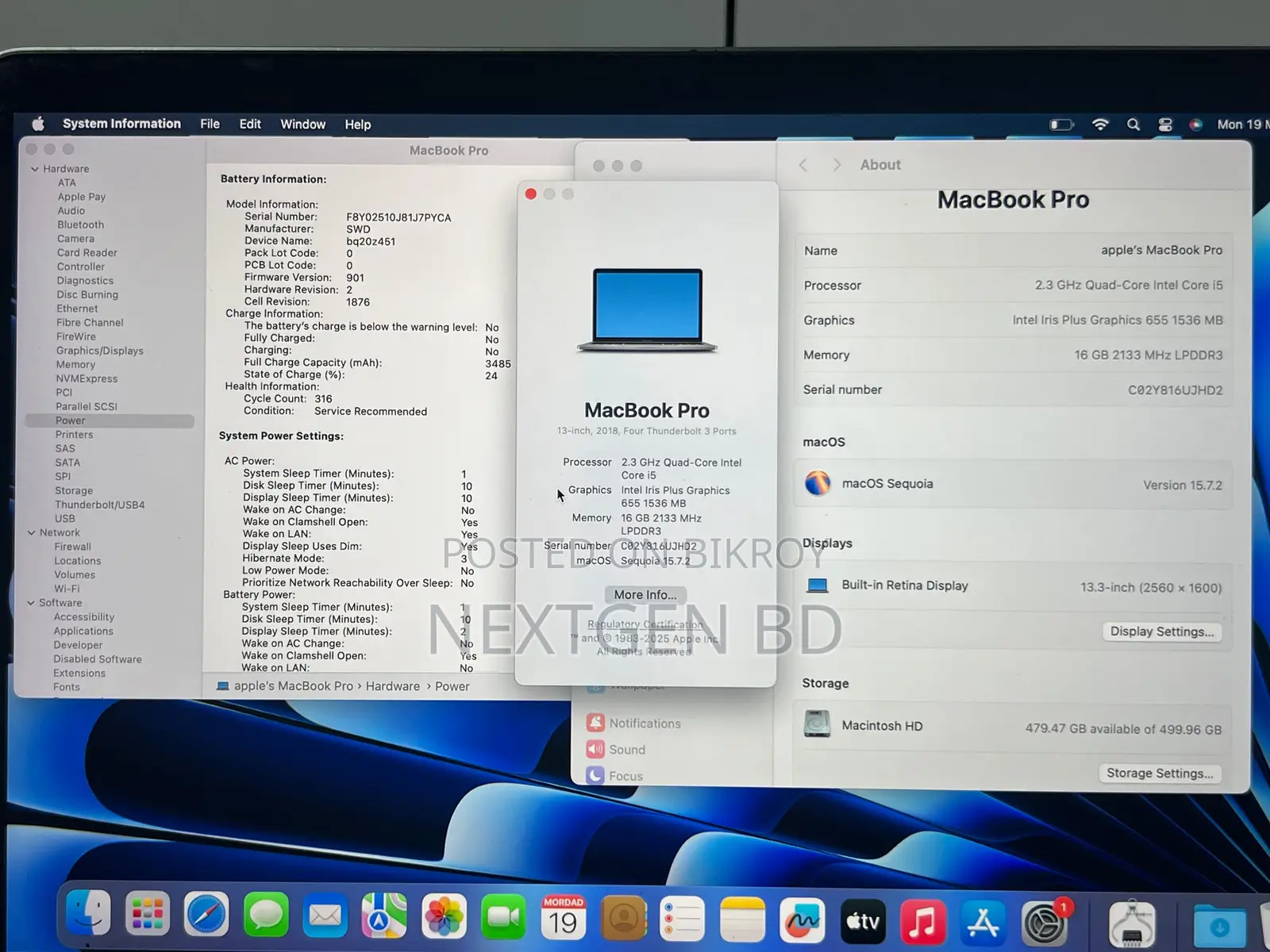 Laptop Apple MacBook Pro 2018 16GB Intel Core I5 SSD 512GB