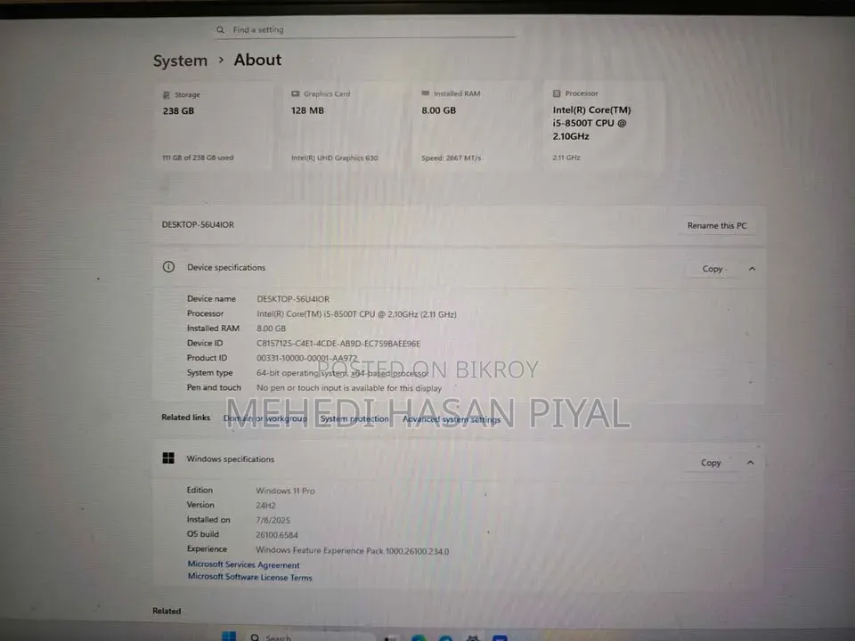 Desktop Computer 8GB Intel Core i5 SSD 256GB